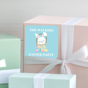 Personalized Baby Blue Easter Bunny Party Square Sticker