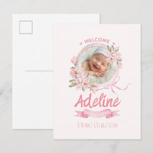 personalized baby blue floral Birth announcements