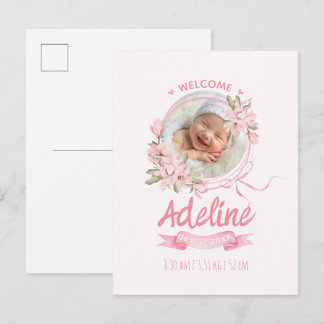 personalized baby blue floral Birth announcements