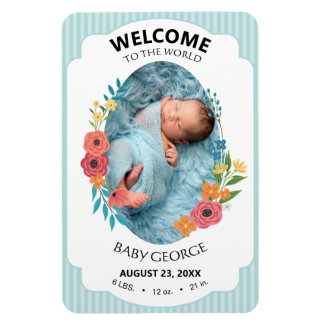 personalized baby blue floral Birth announcements Magnet