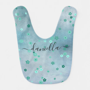 Personalized Baby Blue Flowers Art Baby Bib