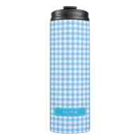 Personalized Baby Blue Gingham Monogram Thermal Tumbler