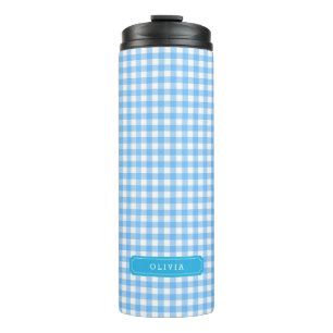 Personalized Baby Blue Gingham Monogram Thermal Tumbler