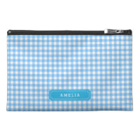 Personalized Baby Blue Gingham Monogram Travel Bag