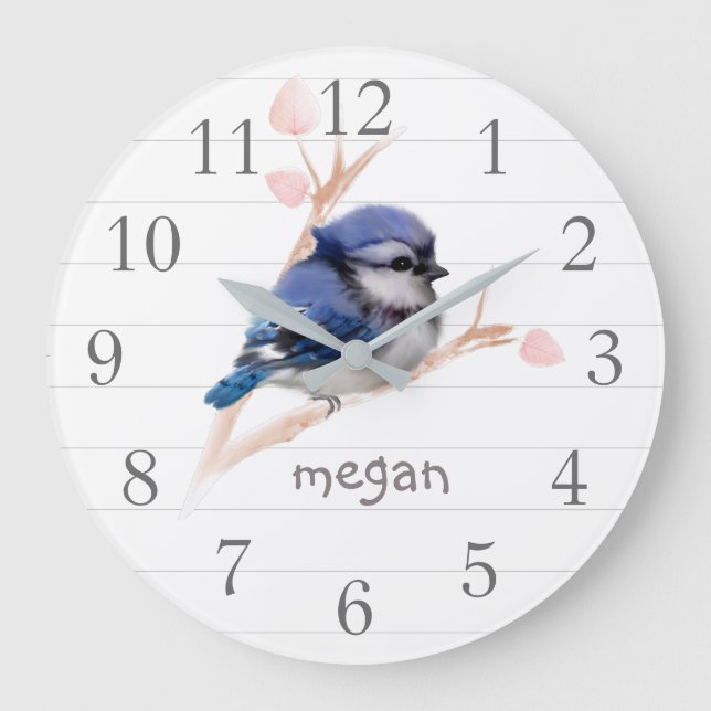 Personalized Baby Blue Jay Nursery Wall Clock (Front)