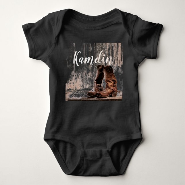 Personalized Baby Body Suit  boots country rustic Baby Bodysuit (Front)