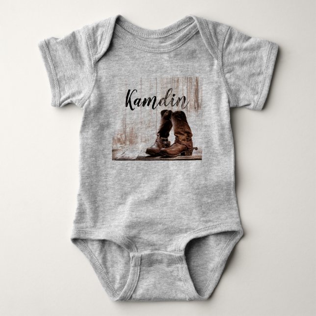 Personalized Baby Body Suit boots country rustic W Baby Bodysuit (Front)