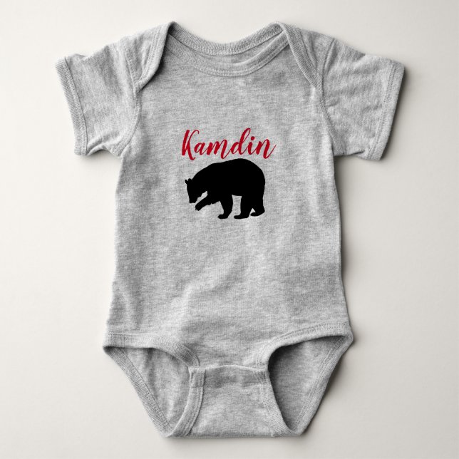 Personalized Baby Body Suit Red Buffalo Black Bear Baby Bodysuit (Front)