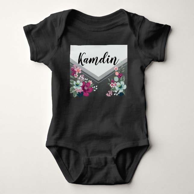 Personalized Baby Body Suit Tropical Flowers on Bl Baby Bodysuit (Front)
