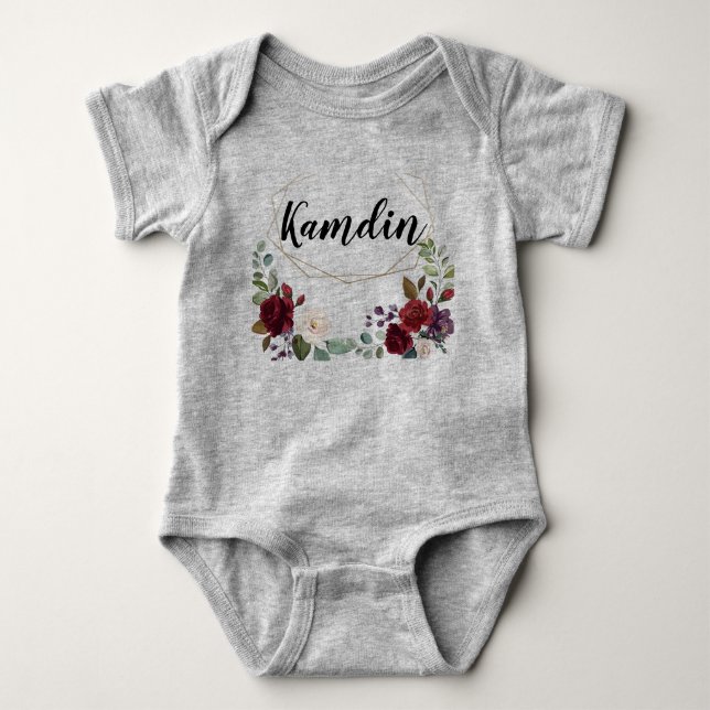 Personalized Baby Body Suit White Roses Gold Geome Baby Bodysuit (Front)