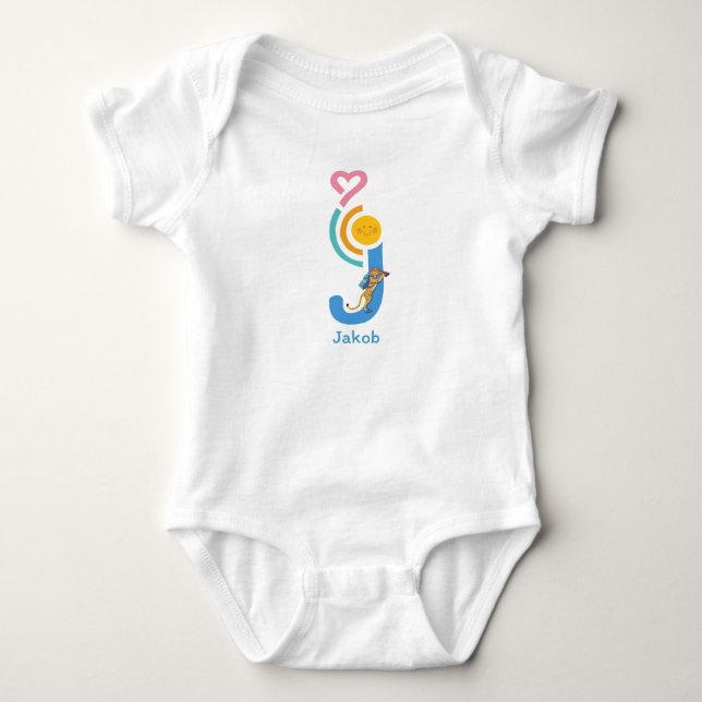 personalized baby body with letter animals baby bodysuit (Front)