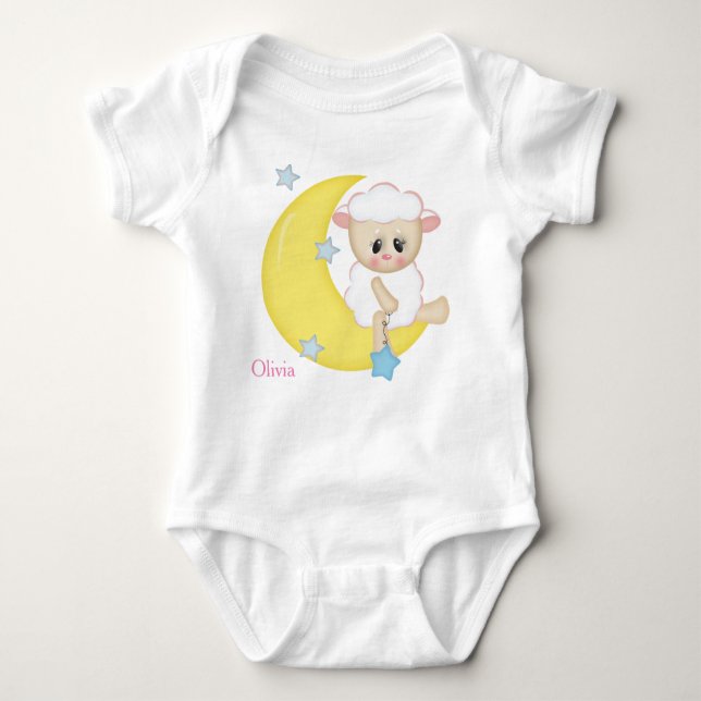 Personalized Baby Bodysuit Baby Lamb Crescent Moon (Front)