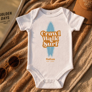 Personalized Baby Bodysuit, Crawl Walk Surf Summer Bodysuit