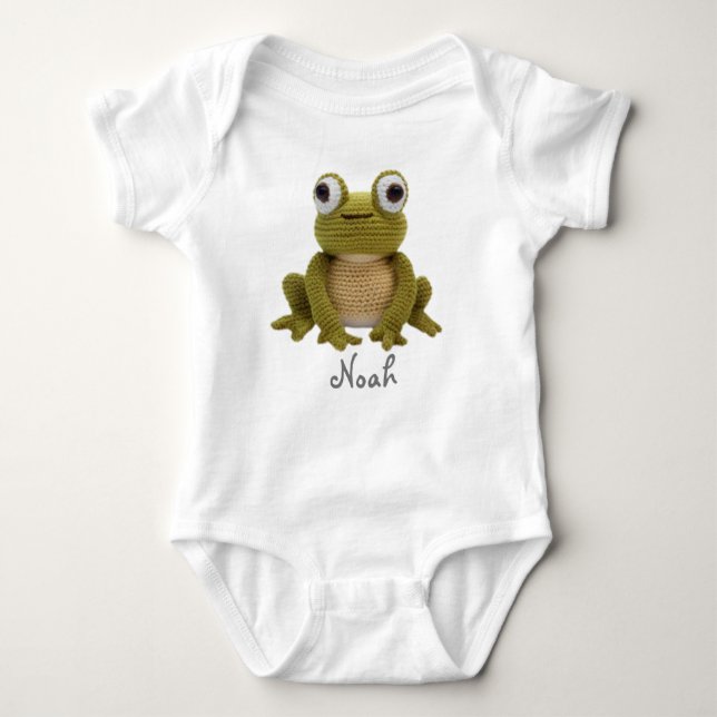 Personalized Baby Bodysuit, Crochet Frog Bodysuit (Front)