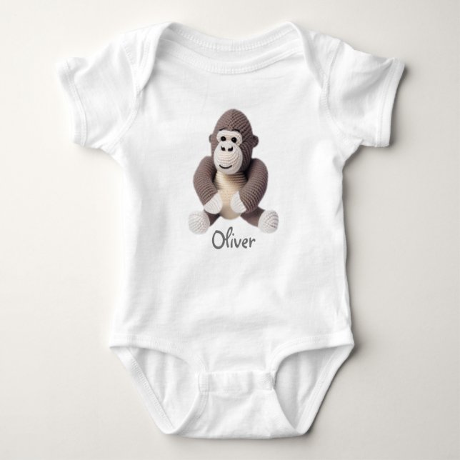 Personalized Baby Bodysuit Crochet Gorilla (Front)