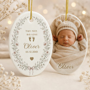 Personalized Baby Botanical Wreath Ceramic Ornament