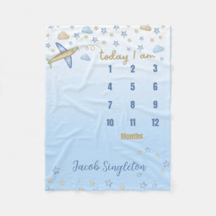 Personalized Baby Boy Airplane Milestone Blanket