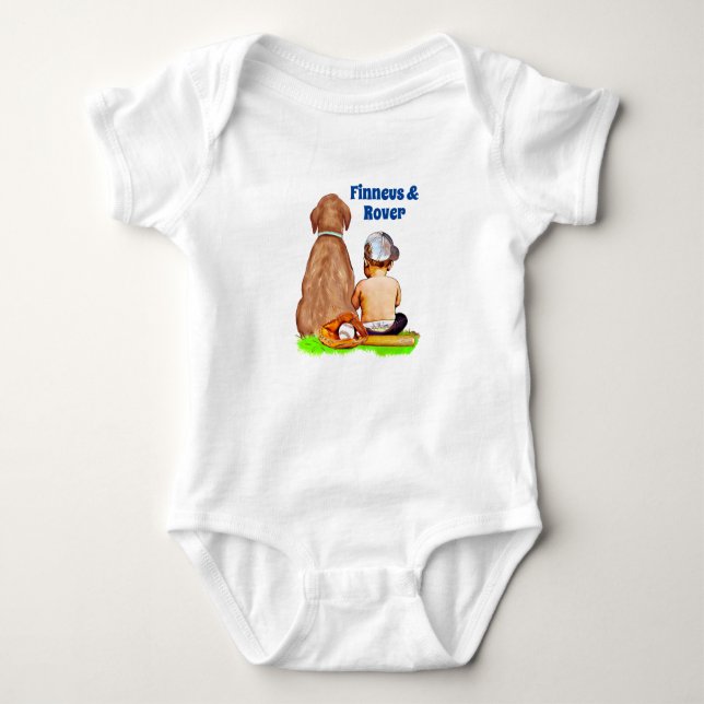 Personalized Baby Boy and Dog Baby Bodysuit (Front)