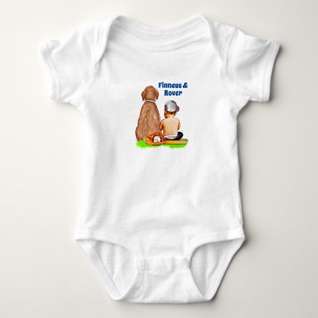 Personalized Baby Boy and Dog Bodysuit (Front)