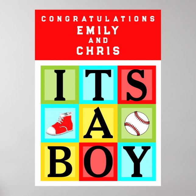 Personalized Baby Boy Baby Shower Poster (Front)