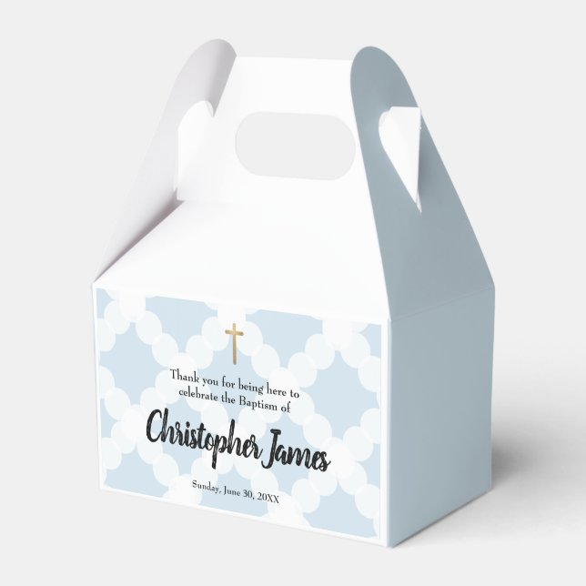 Personalized Baby Boy baptism Blue Gold Cross Favo Favor Boxes (Front Side)