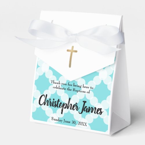 Personalized Baby Boy baptism Teal Gold Cross Favor Boxes