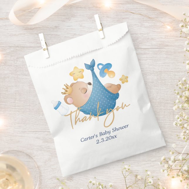 Personalized Baby Boy Bear Baby Shower Favor Bag (Clipped)