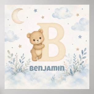 Personalized Baby Boy Bear Letter B Poster