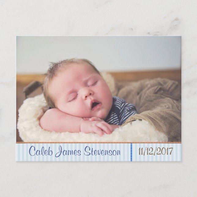 Personalized Baby Boy Birth Announcement Postcard (Front)