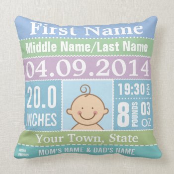 Personalized Baby Boy Birth Stats Pillow by giftcy at Zazzle