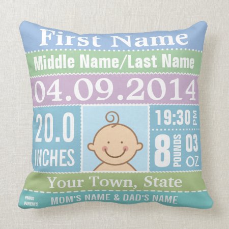 Personalized Baby Boy Birth Stats Pillow
