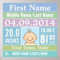 Personalized Baby Boy Birth Stats poster