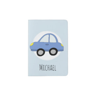 Personalized Baby Boy Blue Car Vehicle & Name Passport Holder