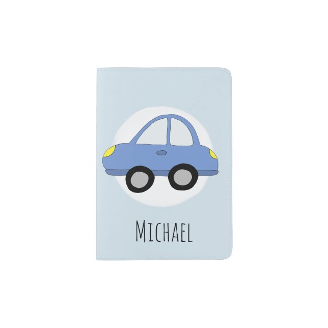Personalized Baby Boy Blue Car Vehicle & Name Passport Holder (Front)