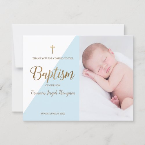 Personalized Baby Boy Blue Photo Baptism Thank You
