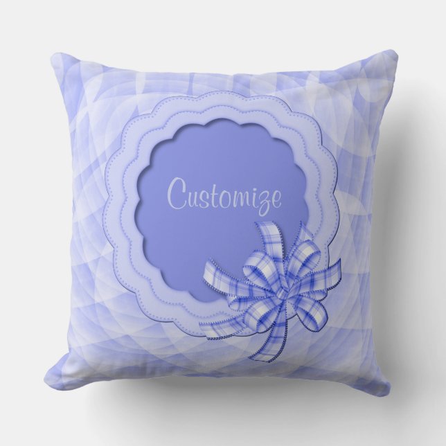 Personalized Baby Boy Blue Scalloped Frame Pillow (Front)