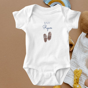 Personalized Baby Boy Brown Shoes Name  Bodysuit