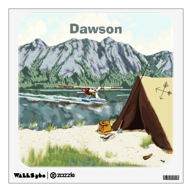 Personalized Baby Boy Camping Bush Plane Fishing Wall Sticker (Front)