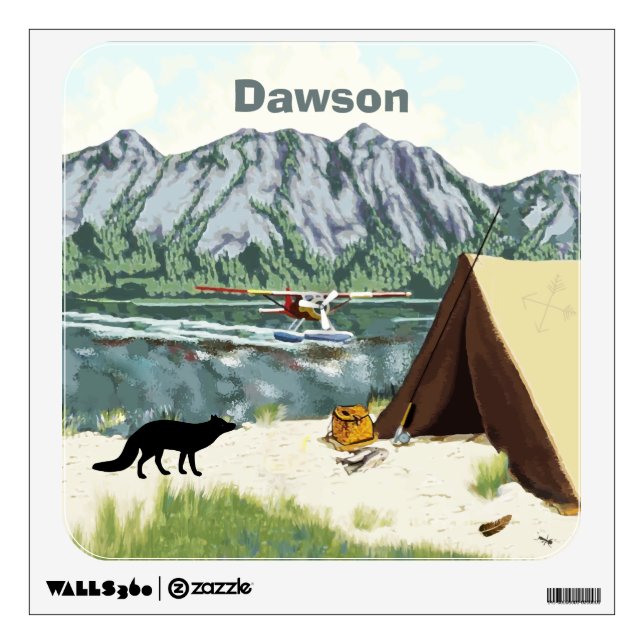 Personalized Baby Boy Camping Bush Plane Fishing Wall Sticker (Front)