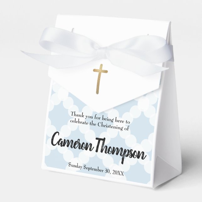 Personalized Baby Boy Christening Blue Gold Cross Favor Boxes (Front Side)