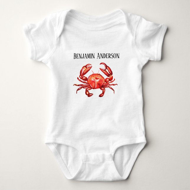 Personalized Baby Boy Crab Baby Bodysuit (Front)