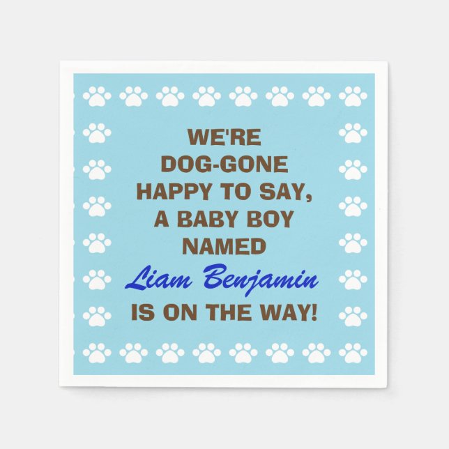 Personalized Baby Boy - Dog Themed Baby Shower Napkins (Front)