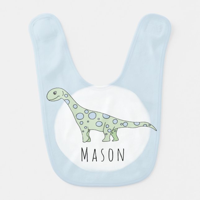 Personalized Baby Boy Doodle Dinosaur with Name Baby Bib (Front)