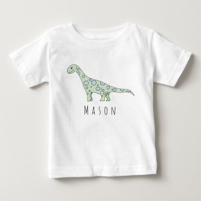 Personalized Baby Boy Doodle Dinosaur with Name Baby T-Shirt (Front)