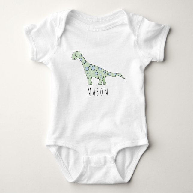 Personalized Baby Boy Doodle Dinosaur with Name Bodysuit (Front)