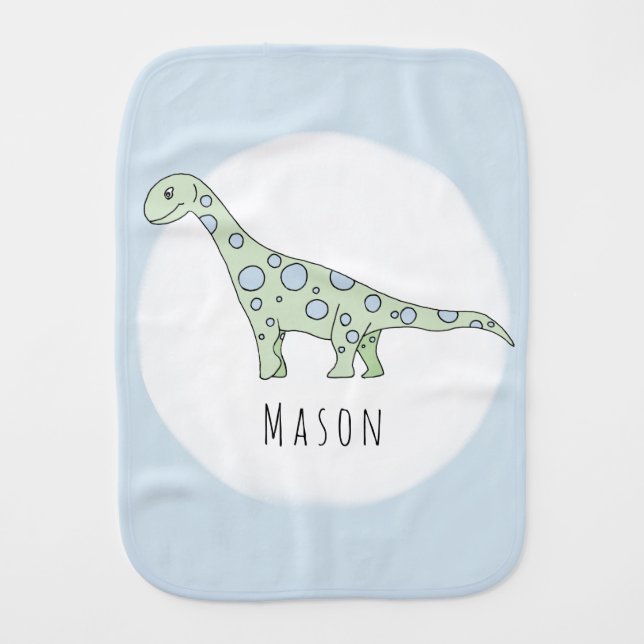 Personalized Baby Boy Doodle Dinosaur with Name Burp Cloth (Front)