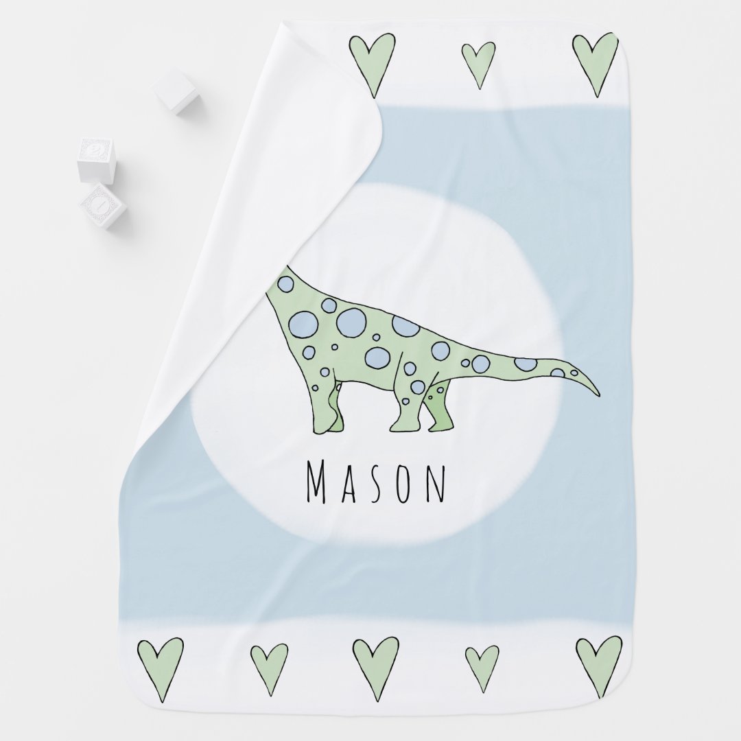 Personalized Baby Boy Doodle Dinosaur with Name Swaddle Blanket | Zazzle