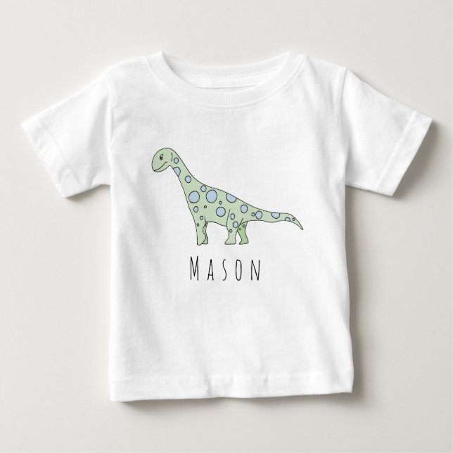 Personalized Baby Boy Doodle Dinosaur with Name T-Shirt (Front)