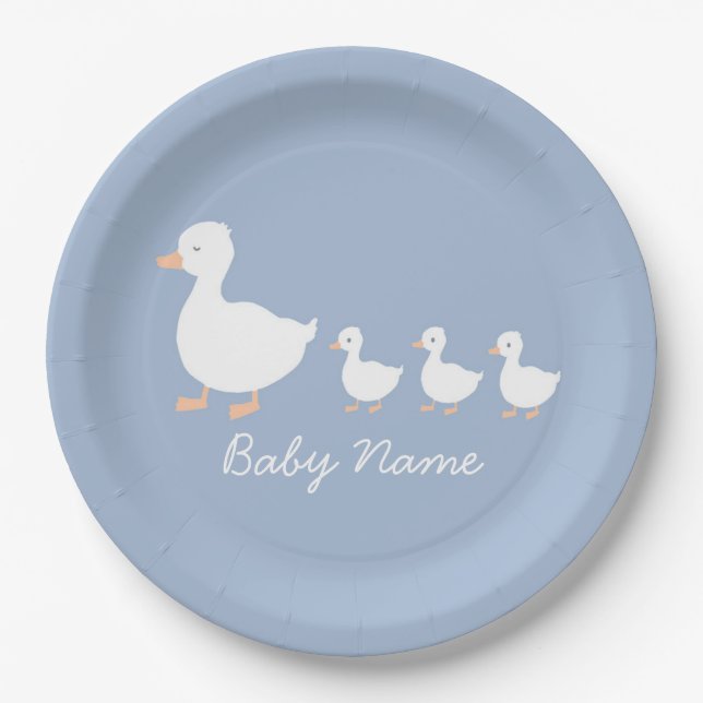 Personalized Baby Boy Duckling Paper Plates (Front)