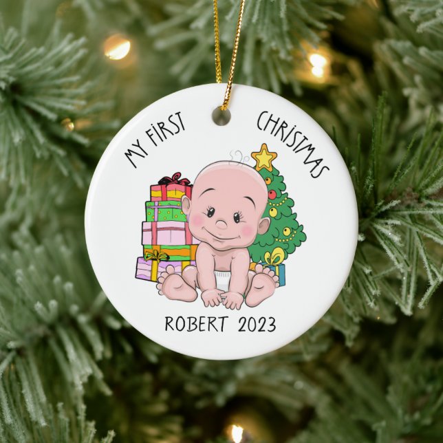 Personalized Baby Boy First Christmas Ornament (Tree)